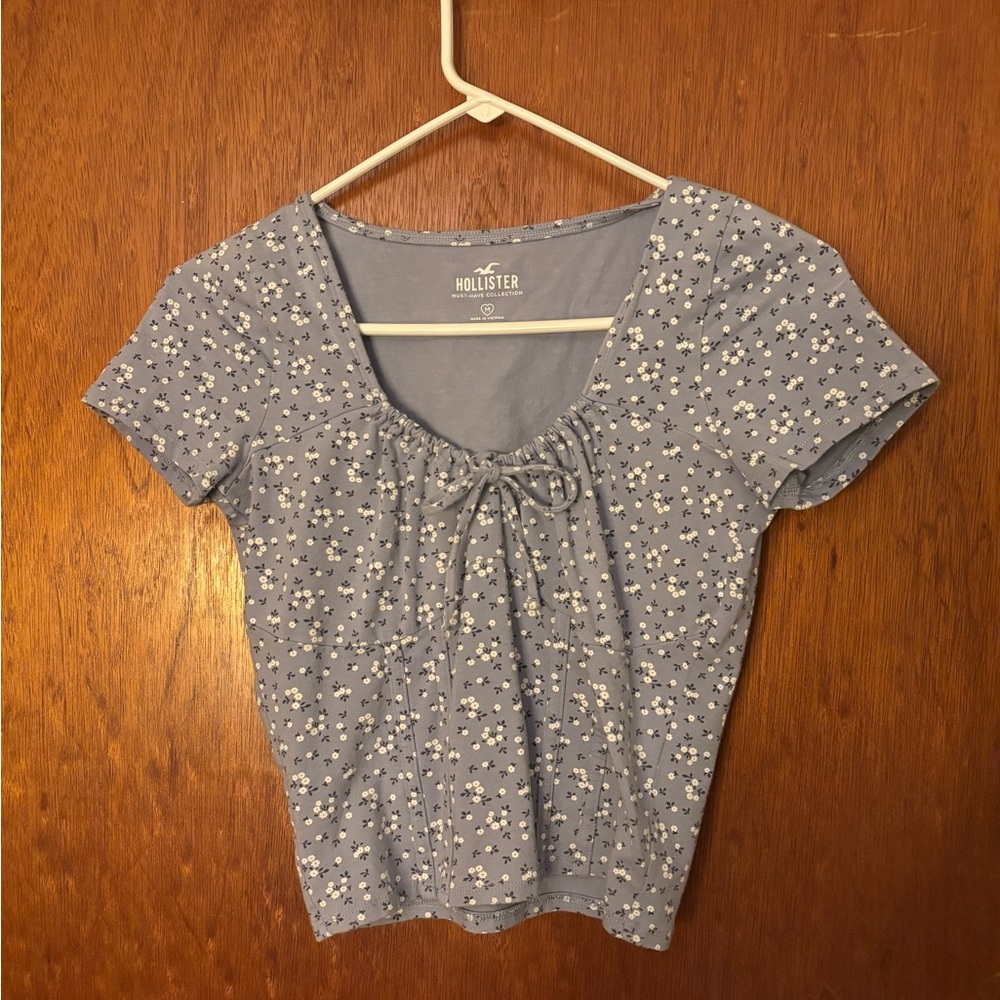 Hollister Women’s Light Blue Floral Seamed Cinch Top (it’s really purple) Size M